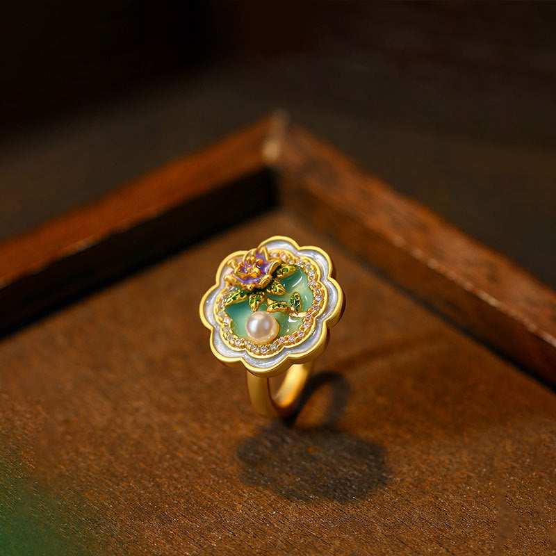 Liuvelle Monet Garden Artistic Enamel Flower Ring – Elegant High Fashion Jewelry