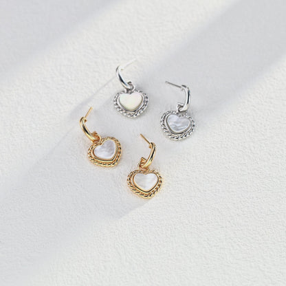 S925 Silver Vintage Mother of Pearl Heart Earrings