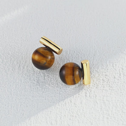 S925 Silver Natural Tiger Eye & Black Onyx Stud Earrings
